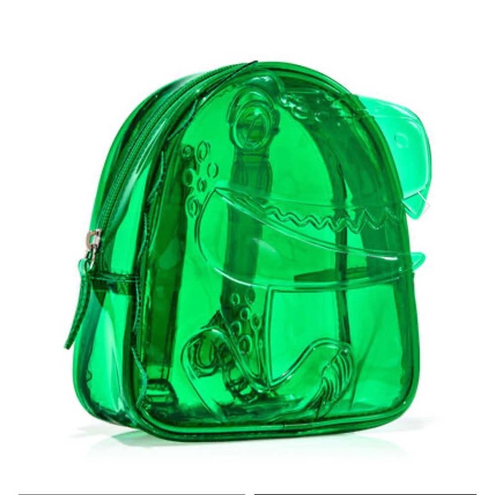 Clear dinosaur backpack purse/cosmetic bag, green, measures 5.75" W 6.125" H.